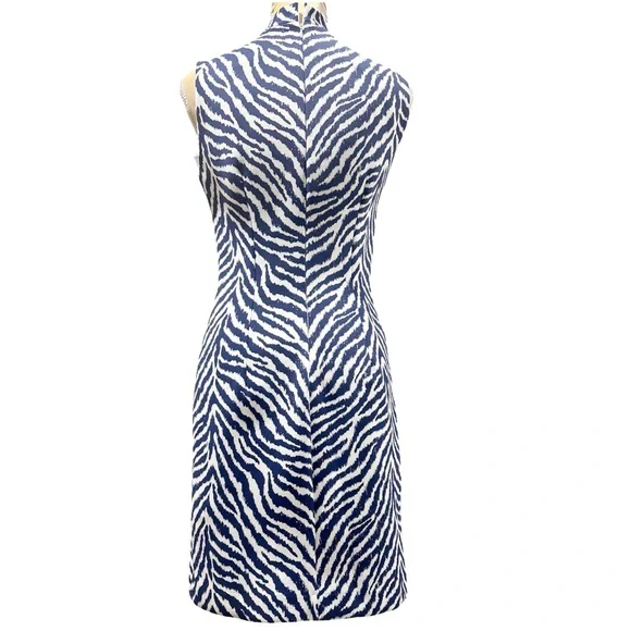 McLaughlin Womens Delaney Dress Montego Blue Tiger Animal Print Slvlss Sheath M - Picture 2 of 16